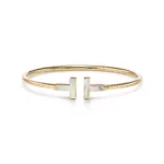 Gold-Plated T-Bar Open Bangle with Mother of Pearl
