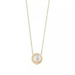 Mother-of-Pearl Circle Pendant Necklace · 18K Gold Plated · Adjustable Chain