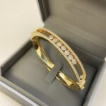 Gold-Plated CZ Double-Line Openwork Bangle Bracelet