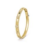 Gold-Plated CZ Floral Motif Bangle Bracelet (6.69")