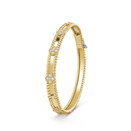 Gold-Plated CZ Floral Motif Bangle Bracelet (6.69")
