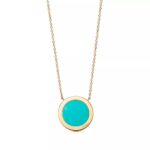 Turquoise Circle Pendant Necklace · 18K Gold Plated · Adjustable Chain - Image 2