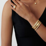 Gold-Plated CZ Beaded Motif Bangle Bracelet (6.3") - Image 2