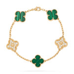 Clover Bracelet · 925 Silver · 18K Gold Plated · CZ / Malachite · 7.48” - Image 5