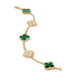 Clover Bracelet · 925 Silver · 18K Gold Plated · CZ / Malachite · 7.48” - Image 8