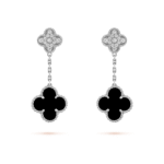 Gold Clover Earrings with Black Onyx