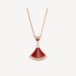 Rose Gold Red Agate Fan Pendant Necklace