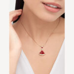 Rose Gold Red Agate Fan Pendant Necklace - Image 3