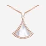Rose Gold Mother of Pearl Fan Pendant Necklace - Image 3