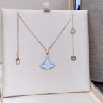 Rose Gold Mother of Pearl Fan Pendant Necklace - Image 6